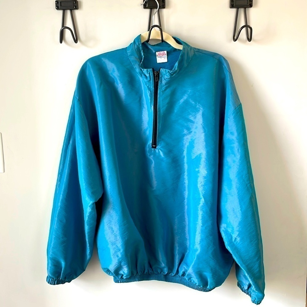 VINTAGE Mama Coco One Size Fits All shiny teal wind breaker EUC
